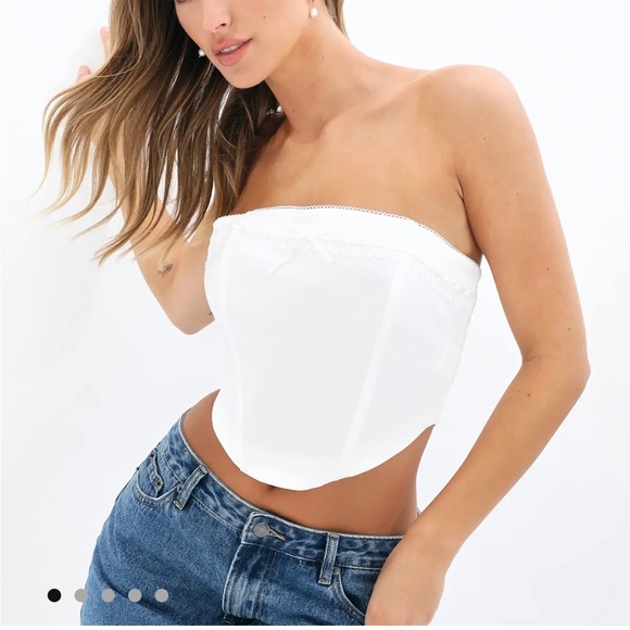 Glassons Tops - Strapless Lace Trim Corset Top